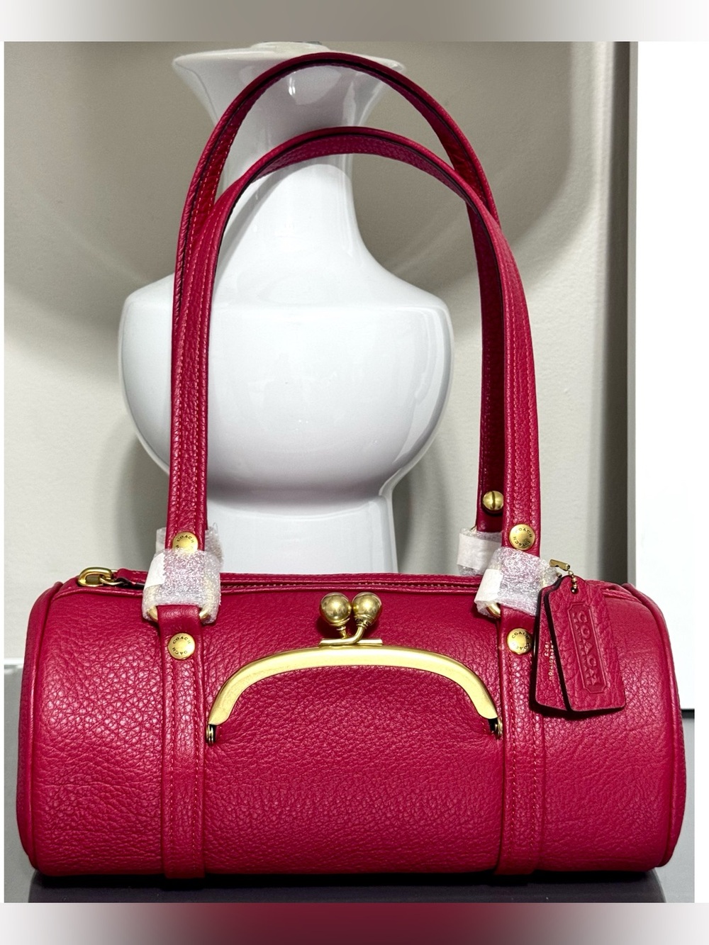 COACH Kisslock Barrel Shoulder Bag 28, POPPY RED
